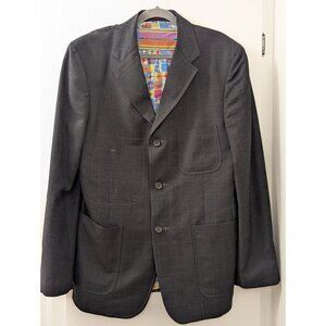Robert Graham Mens Gray Checkered Blazer With Colorful Lining Single Breasted 3-